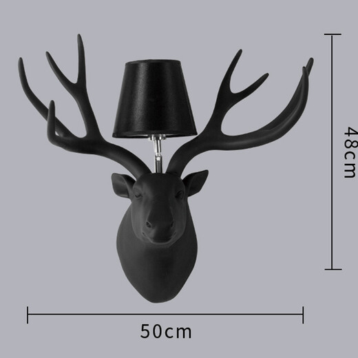 Shusheng European wall lamp indoor foyer Nordic retro industrial style deer antler lamp personalized creative living room aisle American antique deer head decoration B3038-matte black