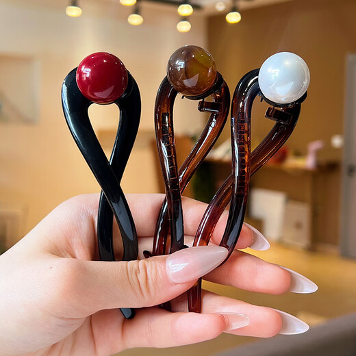 Zuoou Perlen-Haarnadel, Ein-Wort-Clip für Damen, Hinterkopf-Haar-Twist-Clip, 2025, neuer High-End-Haifisch-Clip, Haarspange, Haar-Accessoire, Schwarz + rote Perle