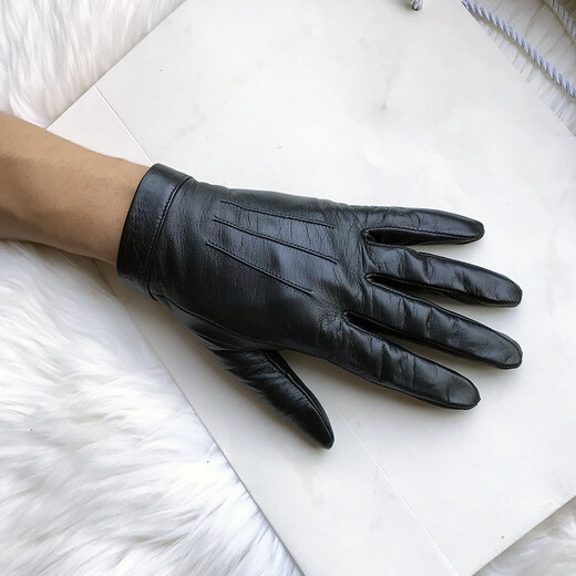 Gold Longyue Men's Lambskin Genuine Leather Gloves Touch Screen Thin Unlined Single Layer Soft Sheepskin Driving Outdoor Gloves Split Finger Spring Autumn Winter Plus Velvet Warm Black Plus Small Hand Repair Black XS Plus Velvet