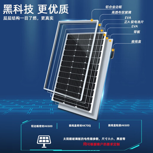 
Xushansi AK single crystal silicon solar photovoltaic panel 200W household photovoltaic power generation 12v/24v battery outdoor charging group Single crystal 250W 18V15870CM with 90CM line