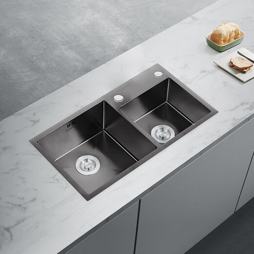 HIGOLD Angus A1 series sink rounded corner double tray on the countertop. Kitchen basin. 304 material. 780*450*210m 903362T-780*450mm sink faucet set