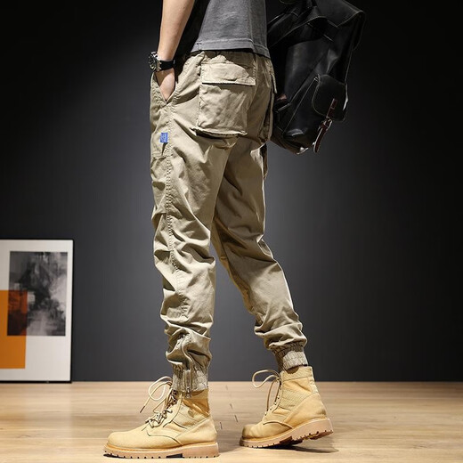Ecken American Retro Work Pantalon Pantalon de camouflage droit en vrac pour hommes pantalon décontracté pour hommes automne et hiver petit pieds attachés pieds pantalons harem 679 gris 32