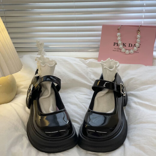 
ZCVRR thick sole Mary Jane women's shoes spring and summer new small leather shoes Japanese jk with skirt versatile single shoes thick heel loafers black 37 (235mm)