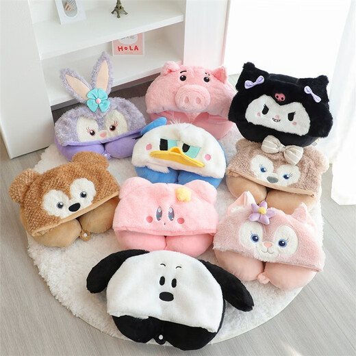 Qiao Gongfang U-shaped pillow neck protector hooded nap pillow lunch break pillow neck travel car headrest classroom office hooded sleeping pillow light purple big mouth U-shaped pillow-hooded style