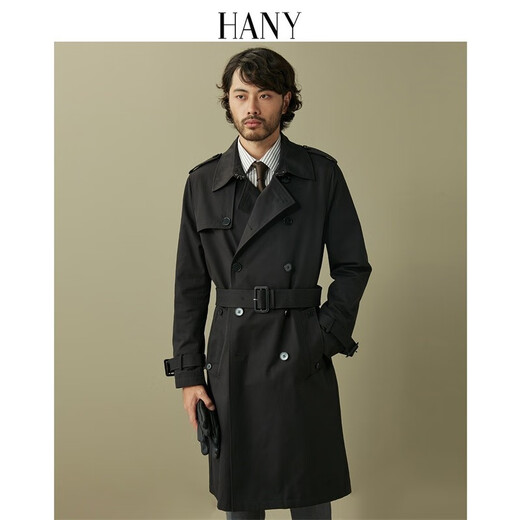 
Hanny (HANY) German trench trench coat men's jacket British style Chelsea military coat black coat long men's clothing spring and summer Tros Black M (48) [Suggested 130-150Jin [Jin equals 0.5 kg]]