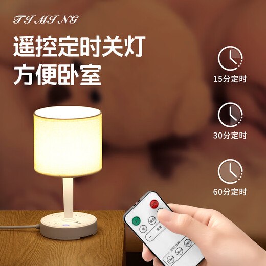 雅奈捷LED装饰台灯插座一体简约现代家用卧室遥控床头柜灯ins网红小夜灯 688 白色 USB款 带双USB 1.8米
