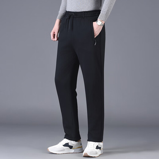 He Mian Sheng Wool Cotton Pants Men's Outerwear Velvet Thickened Middle-aged and Old Dad Winter High Waist Knee Pads Loose Straight Warm Cotton Pants Black Velvet Thickened Knee Pads Wool Cotton Pants XL 2 feet 4-2 feet 5 Recommended 110-130 Jin Jin equals 0.5 kg