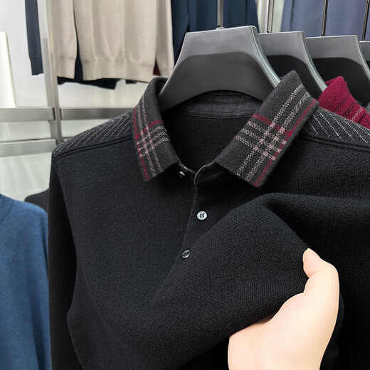 Classic Car (LAOYECHE) Merino pure wool men's lapel long-sleeved T-shirt thickened wool sweater autumn and winter versatile warm sweater sweater AN-98657 wine red 3XL recommended 175-190Jin Jin equals 0.5 kg