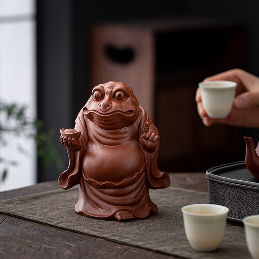 Yuxuan purple sand golden toad designated rich tea pet to attract wealth, handmade can raise high-quality dragon turtle cover tea set accessories ornaments ZY dragon turtle cover with purple mud