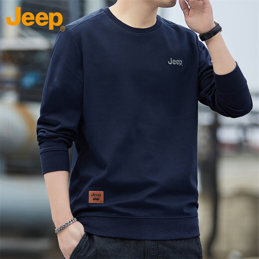 Jeep (JEEP) sweatshirt men's autumn and winter trendy loose round neck long-sleeved T-shirt men's base clothing men's royal blue XL