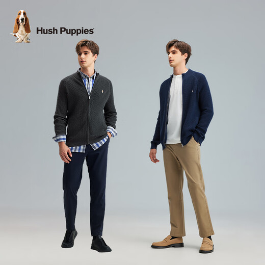 Hush Puppies Spring et automne pour hommes et automne Waffle Waffle Trigan Cardigan simple collier de bouteille 075 Bleu foncé 1 xxl