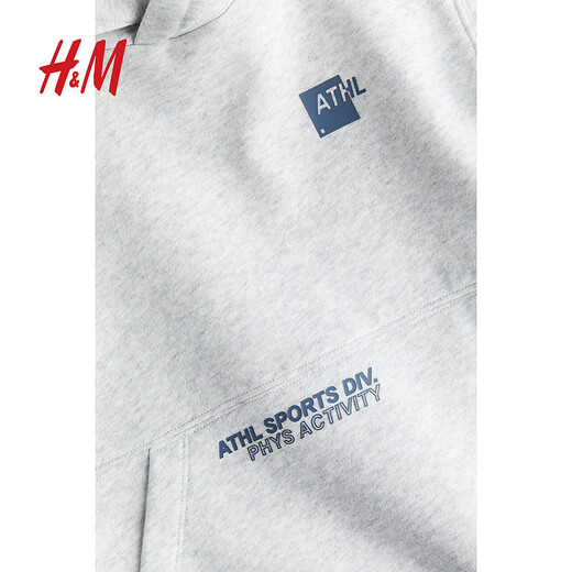 H&M童装男童卫衣秋季柔软印花长袖连帽卫衣1253053 混浅灰色 140 688-10Y