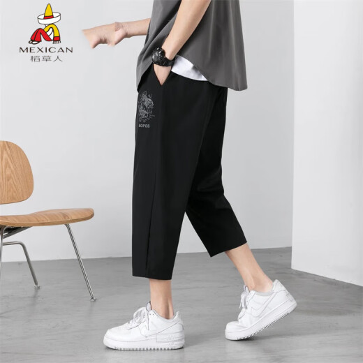 
Scarecrow (MEXICAN) shorts men's summer new product ice silk cropped trousers lace-up printed straight loose versatile pants men's simple men's pants 671-KA25 gray L