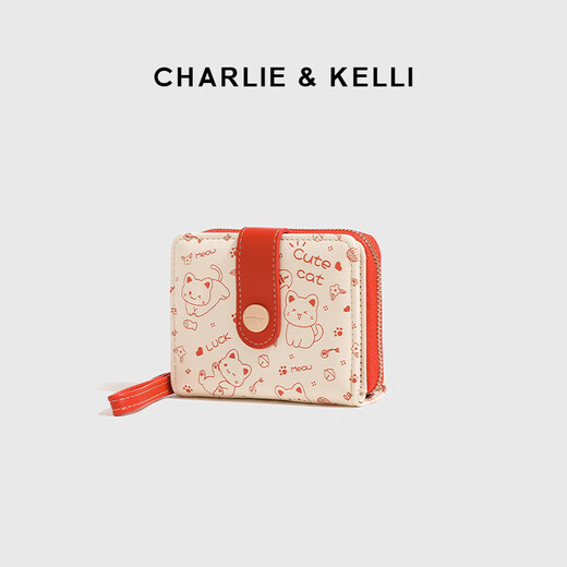 CHARLIE & KELLI官网 CK轻奢包包女包卡通风钱包女士2025新款零钱包卡包手拿包 橙红色