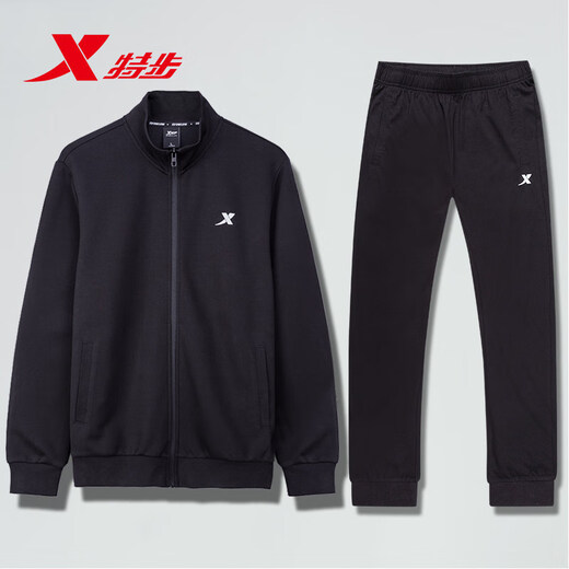 特步运动套装男装秋季休闲运动服夏跑步卫衣卫裤两件套 卫衣9277+黑 170/M