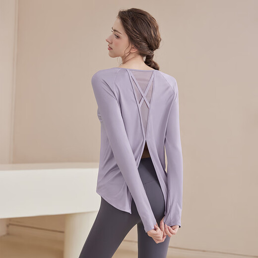 LULU CENTURY yoga wear long-sleeved suit for women in autumn loose slimming fitness wear Pilates sports mesh blouse top for women sunset pink long-sleeved top L