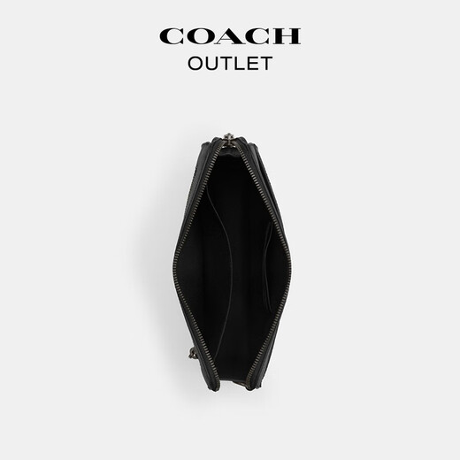 COACH Exclusive Direct Drop Outlet Men's Bag Classic Logo Presbyopia Zipper Long Clutch Wallet QB/Charcoal Black/Black
