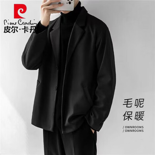 Pierre Cardin (Pierre Cardin) autumn and winter woolen blazer men's high-end light mature style suit thickened woolen coat Korean style casual suit brown woolen + black sweater + plush velvet trousers three 2XL
