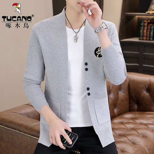 Woodpecker Stricker Strickjacke 2024 neuer Männer Jacke Frühling und Herbst lässige und modische koreanische Umhang Pullover Kleidung 6818 Khaki L ungefähr 105-120 Jin [Jin ist 0,5 kg]