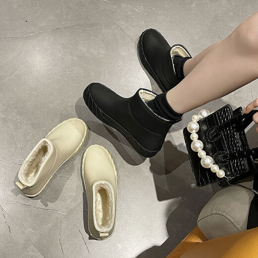 氧龙女雨鞋夏季时尚雨鞋女短筒保暖雨靴水鞋低帮水靴防滑洗车买菜厨房 金元宝米色单鞋(标准码) 35