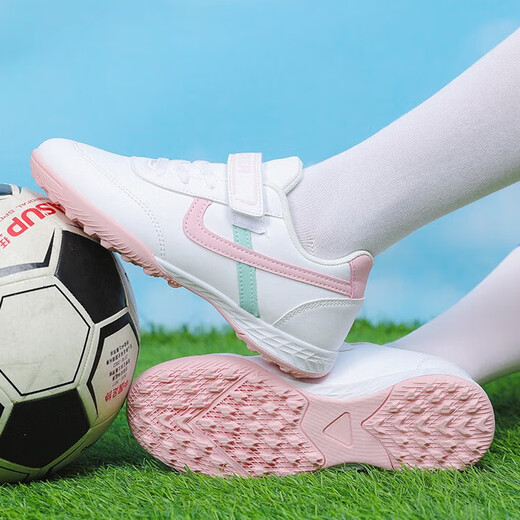 Diffany no lace-up women's football shoes for girls primary and secondary school students breaking nails TF Velcro rubber wear-resistant training shoes beginners 9275 Velcro white crushing nails 33
