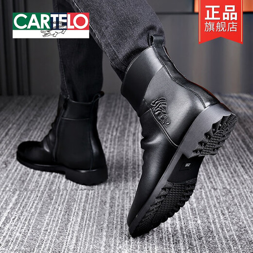 Cartelo Leder Martin Boots Herren Frühling atmungsablöschbar Chelsea Stiefel hohe Top Lederschuhe Britische Business Stiefel mit mittlerer Top Herren Lederstiefel Schwarz 39