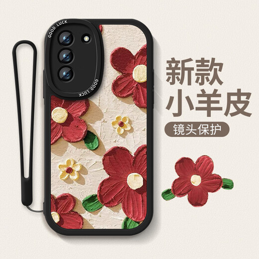 TONGRUBI PEINTURE D'HUILE Fleurs rouges adaptées à Samsung S24 Mobile Phone Case S24ultra Nouveau étui de protection S23 + Couverture complète Anti-Fall S22 Ten L3879 PEINTURE D'HUILE FLOIRES-SAND ET POUDRE DE TRAVAL LUMBRE LUMBRE LUMB LAMB SAMSUNG GALAXY S23