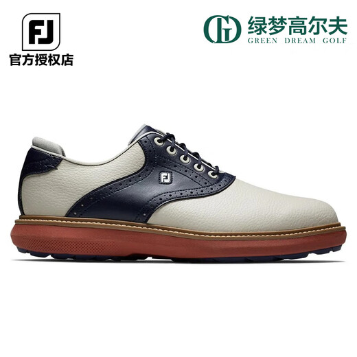 FootJoy golf shoes FJ Men's Traditions Classic Fashionable Spikeless Shoes Lightweight and Cushioned Golf Sports Shoes 57927-White and Blue [Non-spike] Size 43 = US Size 8.5
