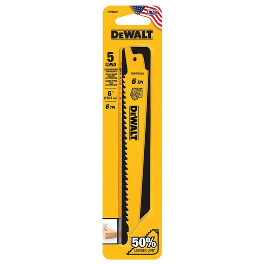 得伟（DEWALT）电动马刀锯条往复锯片金属木材塑料水管切割锯条 5支装 18齿强力金属切割12寸 DWAR12118