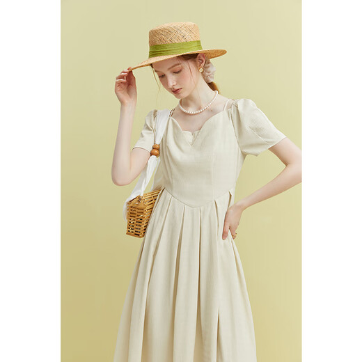 Fan Silan 23FS12172 Französisch Retro Elegantes Temperamentkleid für den Sommer für Frauen mit mittlerer Länge mit schwarzen Tupfen auf weißem Hintergrund s