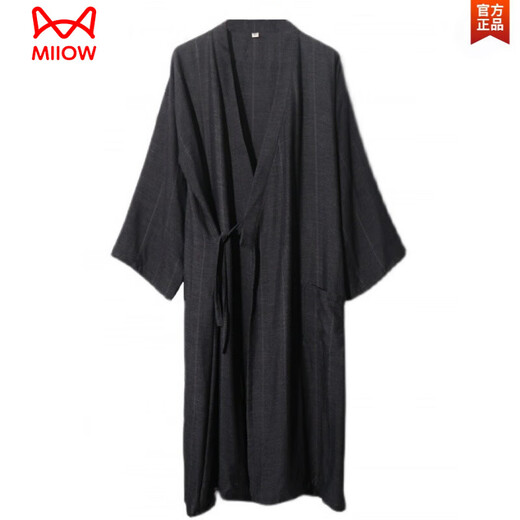 Catman (Miiow) Sommer Herren reines Baumwoll Yukata mittelgroßer japanischer Nachthemd Strickjacke Bademant