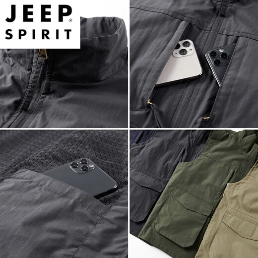 JEEP SPIRIT户外马甲男春秋新款工装多口袋背心夏季轻薄休闲立领摄影外套 7009灰色两面穿  加绒 2XL