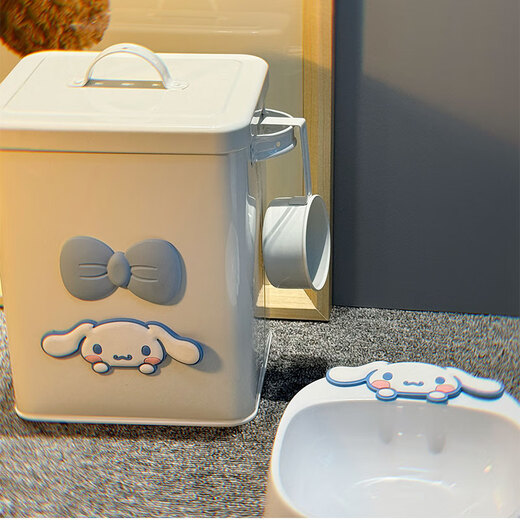 Cat bowl plastic double bowl dog bowl cat food bowl cat food bowl drinking water pet dog bowl dog food bowl dog food bucket dog white jade cinnamon dog bow double bowl + same style food storage bucket