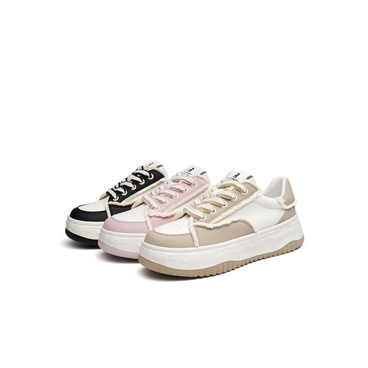 Red Dragonfly Thick Sole Board Shoes Women's New Contrast Color Retro Sports Shoes Knitted Frail College Dissolved Shoes WTB13579 Pink 38