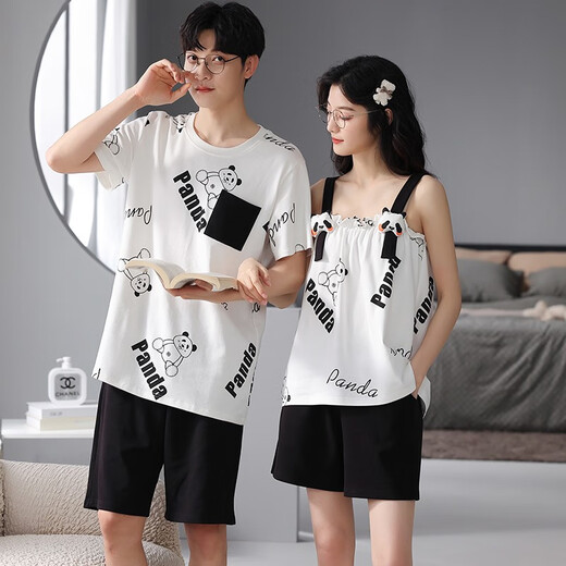 Daizixin 2 Sets von Paar-Pyjamas für Sommersaugen für Frauen, zweiteiliger Satz reines Baumwoll-Kurzärärmel-Weste dünner Männeranzug DD9904 Frauen M+ Männer l