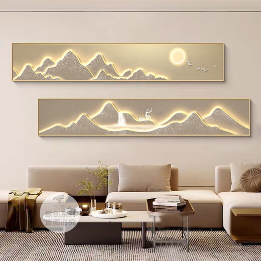 Sense paintings of Jinshan Jucai Living Room Decoration Painting Modern Light Luxury Sofa Background Wall Mural Painting High-end Atmospheric Landscape Long Strip Hanging Painting E719 90*15 Crystal porcelain aluminum alloy gold frame