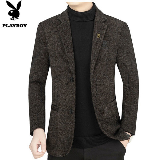 Playboy casual suit men's jacket autumn and winter new high-end suit young and middle-aged woolen fashion tops coffee color 8811 2XL recommended 150-165Jin Jin equals 0.5 kg