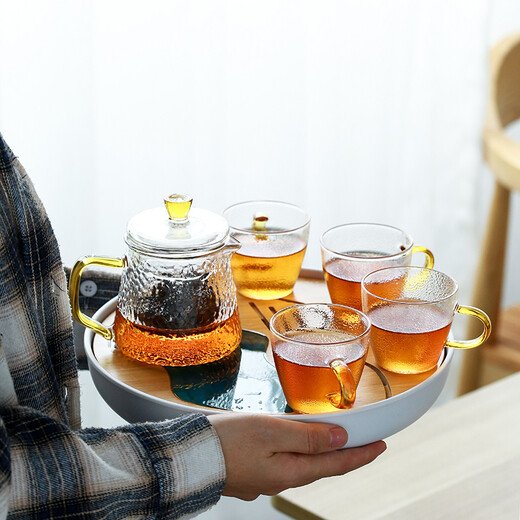 Su's ceramic creative tea tray tea set with glass hammer pattern teapot with four handles tea cup J0271