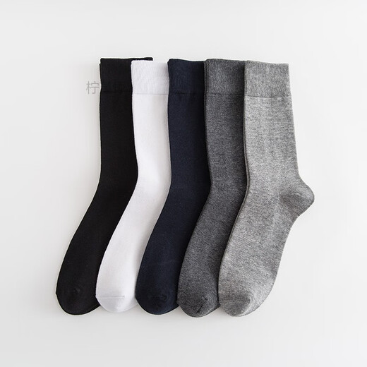 Ningjinji Мужские черные носки Business Formal Wear Socks с твердым цветом хлопчатобумажной пружина и осенние брюки кожа