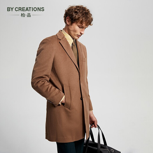By Creations Cypress Wilderness Maillard Pure Wool Woolen Coat Medium-length Men's Fall and Winter Thickened Warm Business Woolen Coat Coffee M (46)