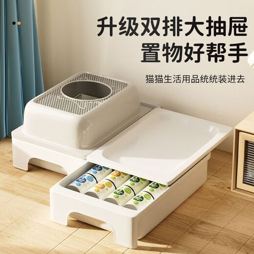 Raft core cat cage with toilet, suitable for 2 big cats, indoor double-layered three-story cat villa with extra large free space, new black, second floor, with closed basin, package 1, double bowls + straps + shovel