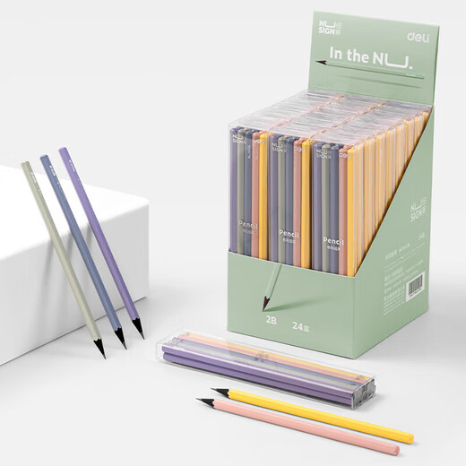 
Deli 2b pencil for primary school students first grade kindergarten children hb pencil exam continuous core hexagon green pole writing sketch pencil second grade card pencil 2 ratio pencil NS724 2B black wood 10 pieces/box