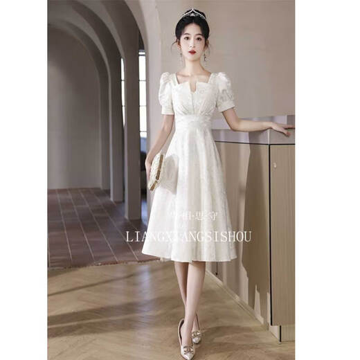 Seidler evening dress light luxury niche high-end engagement white daily wearable beautiful princess dress adult gift girl host off-white L (recommended 106-115 Jin [Jin equals 0.5 kg])
