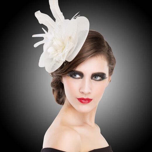 EE Summer New Style European and American Fashion Mesh Feather Headbands and Flower Top Hats Prom and Banquet T-Taiwan Trendy Products Red No Limit on Head Size