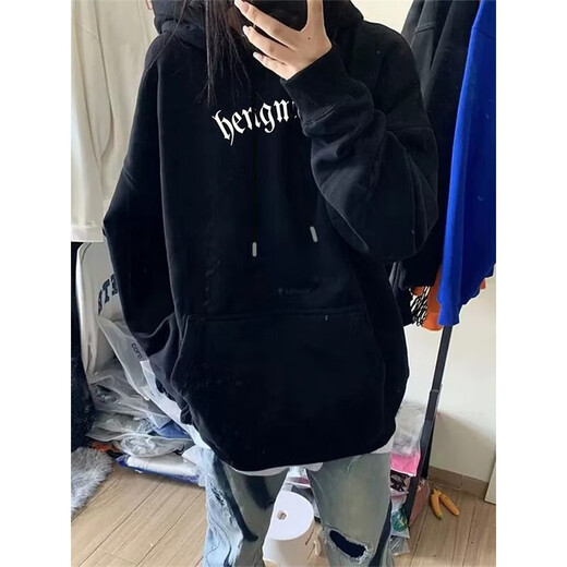迪伽达黑色连帽美式hiphop卫衣男女秋冬季oversize慵懒风潮牌百搭外套男 HDFS-687黑色【加绒】 5XL