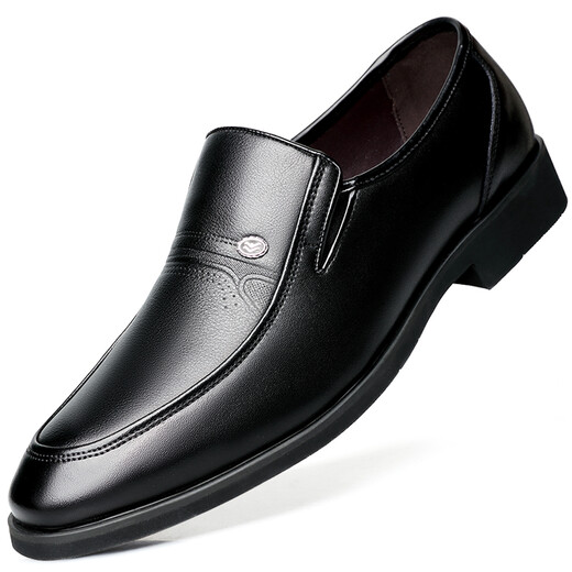 Portures leather shoes for men, slip-on business casual shoes, lightweight formal shoes, wedding shoes for men 1805 black 42