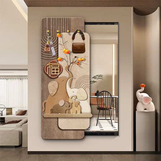 诗亭居推拉穿衣镜全身装饰画大象暗藏式穿衣挂画可推拉玄关壁挂试衣 福满吉象-A 47*112(内框35*100)cm x 悬挂式