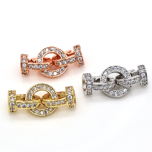 Fat Donglai's same style 18k pearl necklace buckle head covered with gold and diamond round buckle bracelet buckle diy handmade beading connection yellow l gold 1 piece