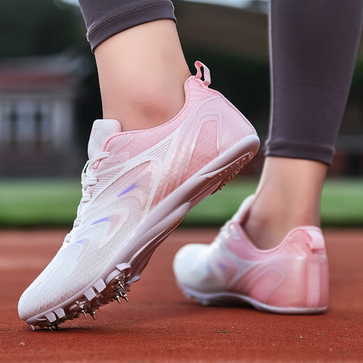 Difuni track and field spikes for female professional sprint students high school entrance examination competition spike shoes for girls long jump candidates track and field running shoes white powder eight spikes standard size 38