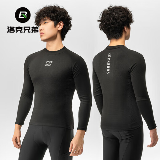 ROCKBROS Autumn and Winter Warm Sweatshirt Long Sleeve Men's Mountain Road Bike Fleece Cycling Suit Inner Top Black 3XL 4XL